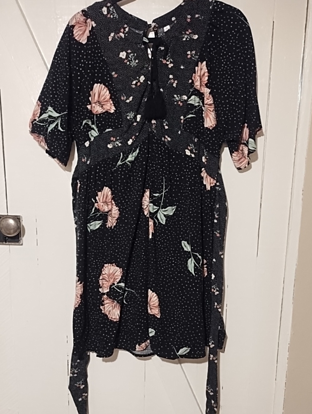 Xhilaration Black Midi Dress with Pink Floral Print EUC Medium.